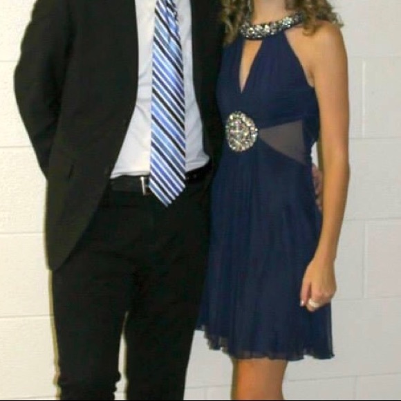 B. Darlin Navy Blue Embellished Open Back Dress - Picture 2 of 13